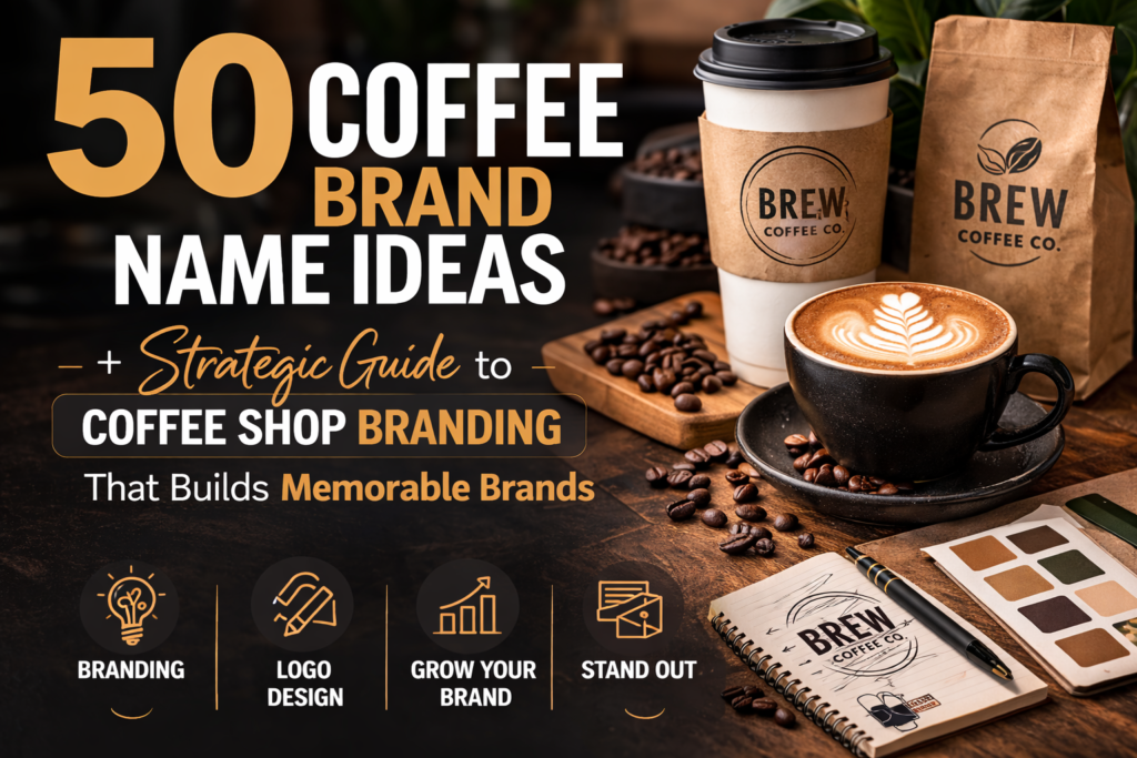 Discover 50 creative coffee brand name ideas and learn how strategic coffee shop branding helps build memorable brands that stand out in a competitive market.