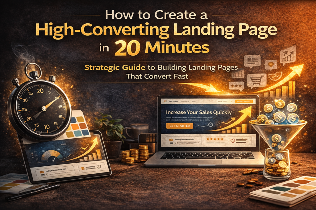 Learn how to create a high-converting landing page in 20 minutes with this strategic guide to landing page design for startups and growing businesses.