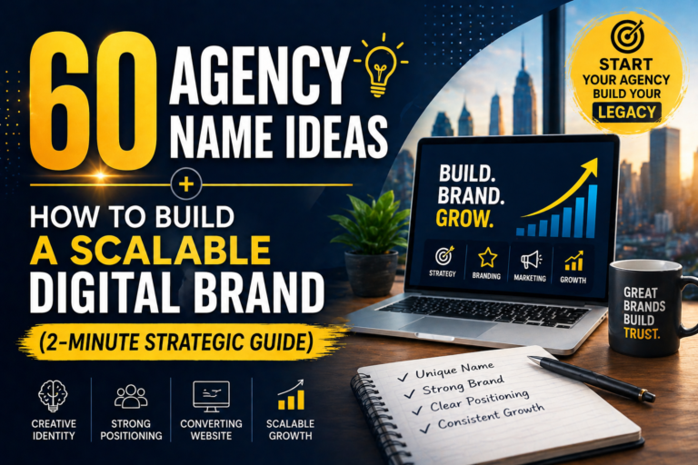 Discover 60 agency name ideas and learn how to build a scalable digital brand that attracts high-paying clients and drives consistent growth.