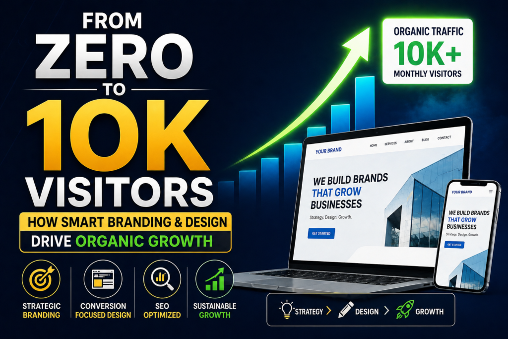Learn how to grow from 0 to 10K website visitors using smart branding, SEO, and design strategies that drive organic traffic and conversions.