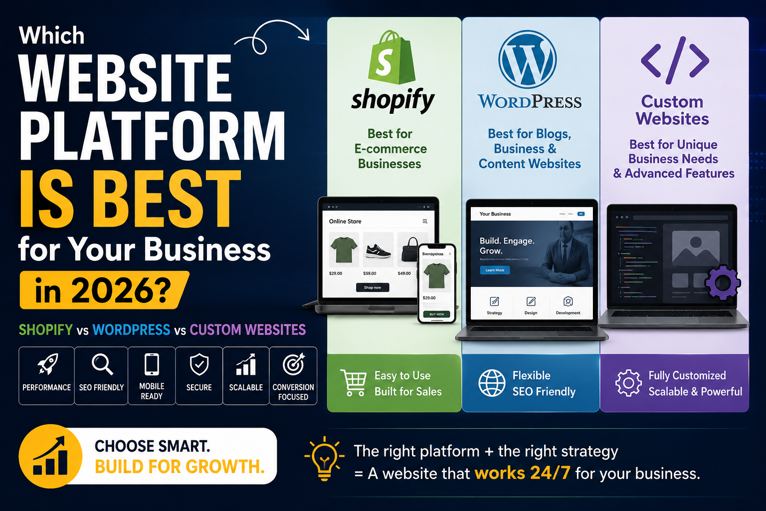 Which Website Platform Is Best for Your Business in 2026? (Shopify vs WordPress vs Custom Websites)